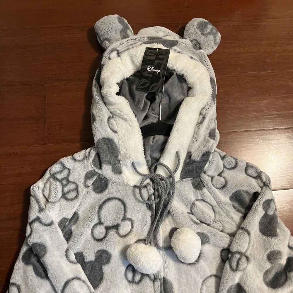 Disney Mickey and Minnie Mouse One Piece Hoodie Pajama Set Women SIZE Large - Picture 7 of 16